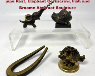 Lot 628 4pcs Austrian bronzes. Hagenauer pipe Rest, Elephant Corkscrew, Fish and Broome Abstract Sculpture