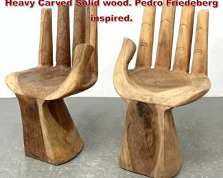 Lot 916 Pair Carved Wood Hand Chairs. Heavy Carved Solid wood. Pedro Friedeberg inspired. 