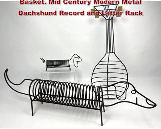 Lot 943 3pc Frederic Weinberg Guitar Fruit Basket. Mid Century Modern Metal Dachshund Record and Letter Rack