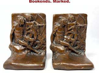 Lot 815 Pr WB American Indian Relief Metal Bookends. Marked. 