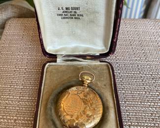 #24 - Ladies pocket watch 14kt purchased MC Court Michigan in orginal box. Runs. $800