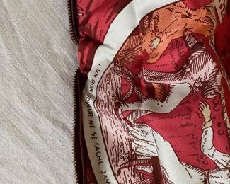 #53 - Hermes silk fold up purse "Jeu Des Omnibus et Dames Blanches" $600 Silk folds into a rouge case for easy storage in purse. 