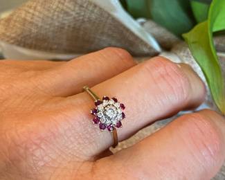 #66 - $700 - Ruby & diamond cocktail ring sz 7.5 - 
