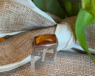 #79 - $75 - Amber sterling ring 6 1/2" 