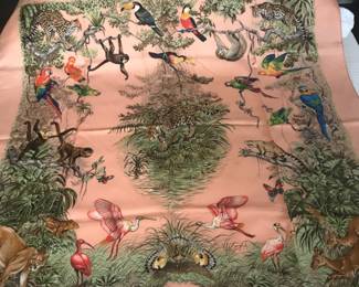 #100 - Carre Hermes french silk scarf square 90cm or 35.50 inches  - Equateur - Pink all the way (not just border more rare) Edition 1988. $780 - Good condition.