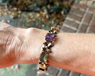 #105 - $800 14kt testedMulti colored stones emerald cut 7"wrist 