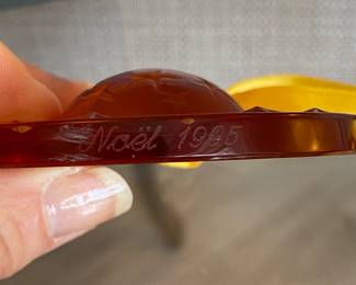 #28 - Amber glass Lalique France Christmas ornament over sized 