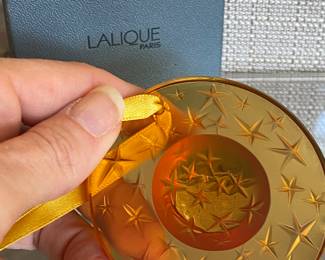 #28 - Amber glass Lalique France Christmas ornament over sized 