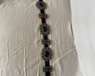 #56 - Concho belt - stainless leather - adjust 37 to 43 waist on hips. $100