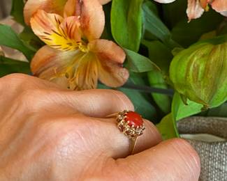 #75 - $250 - 14kt coral & diamond ring 