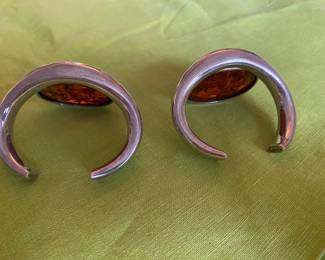 #104 - HJ Zdanowscky (Hanna & Jacek) signed sterling large amber bracelets - 7" wide - Each $280 - Pair $525 
