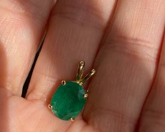 #6 - (3) pieces set Emerald pendant and set of earrings oval on 14kt yellow gold $1100 