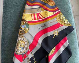 #30 - Carre Hermes french silk scarf square 90cm or 35.50 inches  - Parmi les Fleurs je compte les Heures. The Clocks - $395 - Almost new condition. no apparent damages. 
