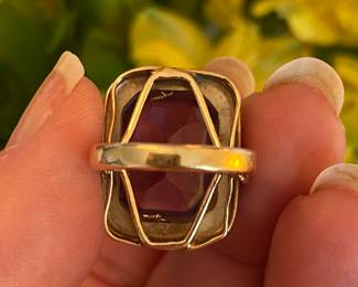 #35 - 14kt yellow gold Amethyst with pearls bezel sz 5 $575	