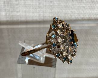 #32 -  10kt tested white gold ring with sapphires  sz 6 ¾ 	$350