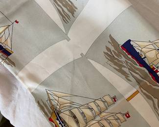 #54 - Carre Hermes french silk scarf square 90cm or 35.50 inches  -  Sailboats / Grand Large  $395 - Very good condition, slight shadown shown on pic (no box)