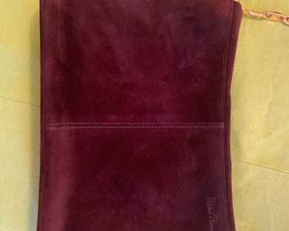 103 - Paloma Picasso brown swede purse in mint condition, transfor to a clutch or small purse.  $120