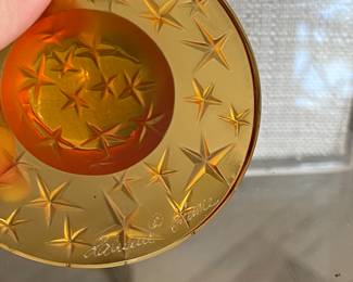 #28 - Amber glass Lalique France Christmas ornament over sized 