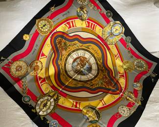 #30 - Carre Hermes french silk scarf square 90cm or 35.50 inches  - Parmi les Fleurs je compte les Heures. The Clocks - $395 - Almost new condition. no apparent damages. 