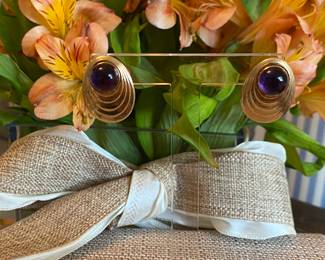 #72 - $295 14kt Amethyst cabochon earrings 