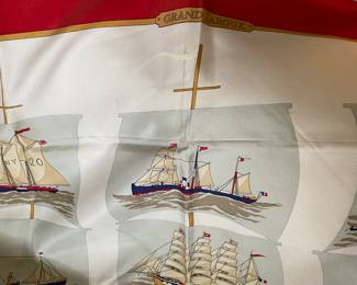 #54 - Carre Hermes french silk scarf square 90cm or 35.50 inches  -  Sailboats / Grand Large  $395 - Very good condition. (no box)