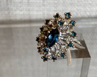 #32 -  10kt tested white gold ring with sapphires  sz 6 ¾ 	$350