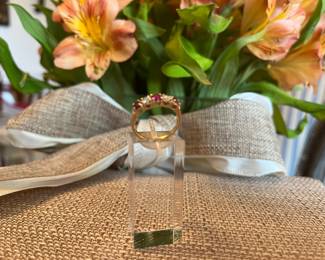 #70 - 14kt yellow gold Diamond & 3 genuine rubies sz 3 - $350