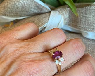 #64- 14kt diamond and ruby ring sz 8 $1,675