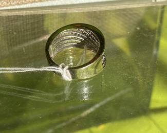 #89 - $220 -14kt white gold large band ring with diamonds - 5 3/4" size 