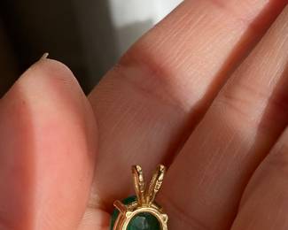 #6 - (3) pieces set Emerald pendant and set of earrings oval on 14kt yellow gold $1100 