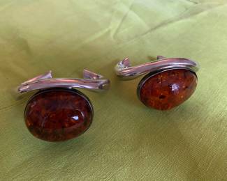 #104 - HJ Zdanowscky (Hanna & Jacek) signed sterling large amber bracelets - 7" wide - Each $280 - Pair $525 SOLD bracelet to the Left 