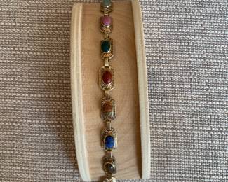 #12 - 14kt gold bracelet with scarab multi color $250 - Size 