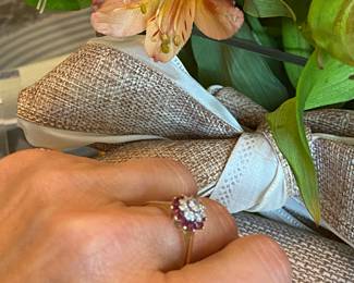 #66 - $700 - Ruby & diamond cocktail ring sz 7.5 - 