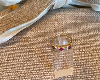 #70 - 14kt yellow gold Diamond & 3 genuine rubies sz 3 - $350