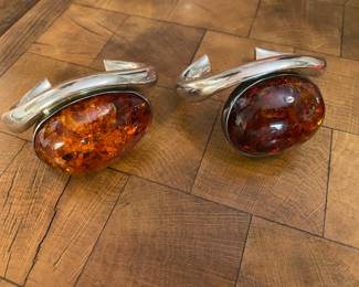 #104 - HJ Zdanowscky (Hanna & Jacek) signed sterling large amber bracelets - 7" wide - Each $280 - Pair $525 SOLD bracelet to the Left 