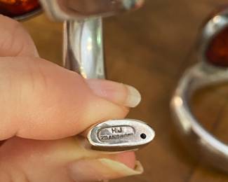 #104 - HJ Zdanowscky (Hanna & Jacek) signed sterling large amber bracelets - 7" wide - Each $280 - Pair $525  - SOLD bracelet to the Left 