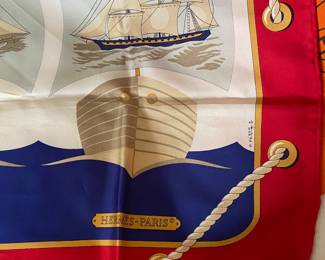 #54 - Carre Hermes french silk scarf square 90cm or 35.50 inches  -  Sailboats / Grand Large  $395 - Very good condition. (no box)