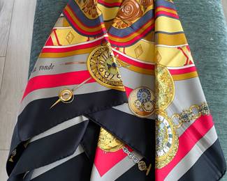 #30 - Carre Hermes french silk scarf square 90cm or 35.50 inches  - Parmi les Fleurs je compte les Heures. The Clocks - $395 - Almost new condition. no apparent damages. 