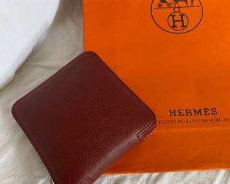 #53 - Hermes silk fold up purse "Jeu Des Omnibus et Dames Blanches" $600 Silk folds into a rouge case for easy storage in purse. 