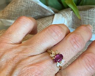 #64- 14kt diamond and ruby ring sz 8 $1,675