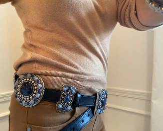 #56 - Concho belt - stainless leather - adjust 37 to 43 waist on hips. $100