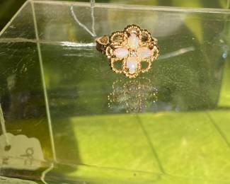 #88 - $150 - 14kt yellow gold clover with opal ring. 5 3/4 size. 