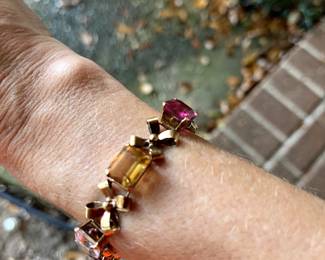 #105 - $800 14kt testedMulti colored stones emerald cut 7"wrist 