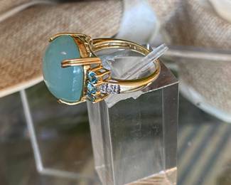 #16 -10kt blue chalcedony cabochon with topaz - SIZE ring - $360