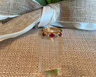 #70 - 14kt yellow gold Diamond & 3 genuine rubies sz 3 - $350