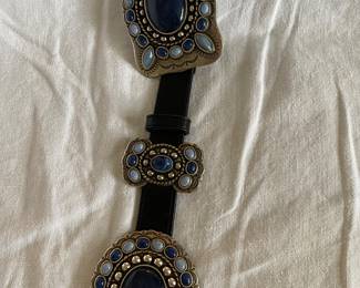 #56 - Concho belt - stainless leather - adjust 37 to 43 waist on hips. $100