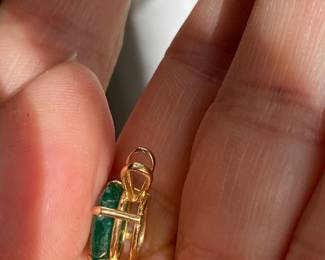 #6 - (3) pieces set Emerald pendant and set of earrings oval on 14kt yellow gold $1100 