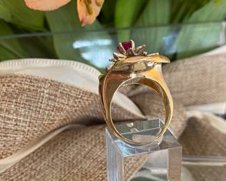 #14 - 14kt yellow ring with white diamond & ruby $1,200