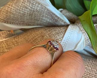 #66 - $700 - Ruby & diamond cocktail ring sz 7.5 - 