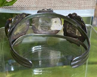 #84 - $96 - Sterling & 3 oval malachite medallion beaded with leaves design - Mexico 925 